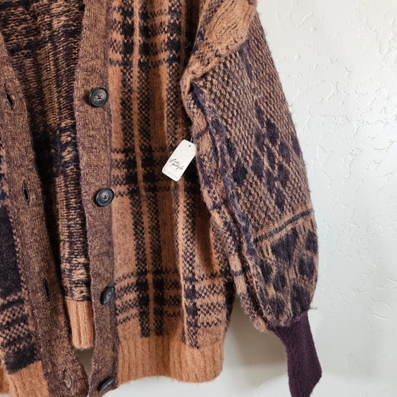 Free People Brown Plaid Sepia Sweater Cardigan in Birchwood Combo - Picture 4 of 11